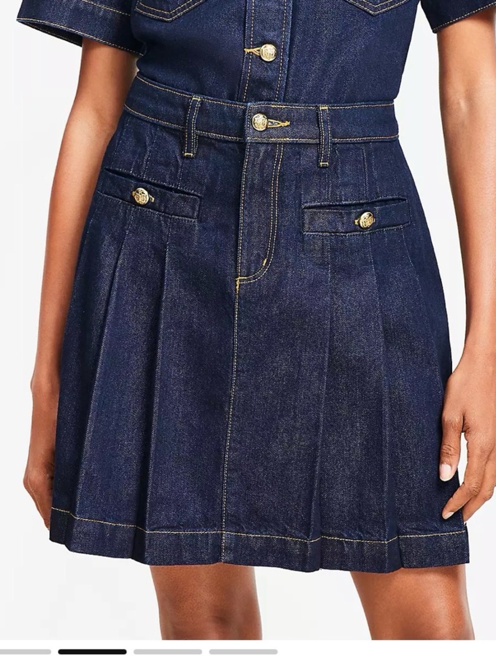Dark Blue Denim Pleated Skirt Loft